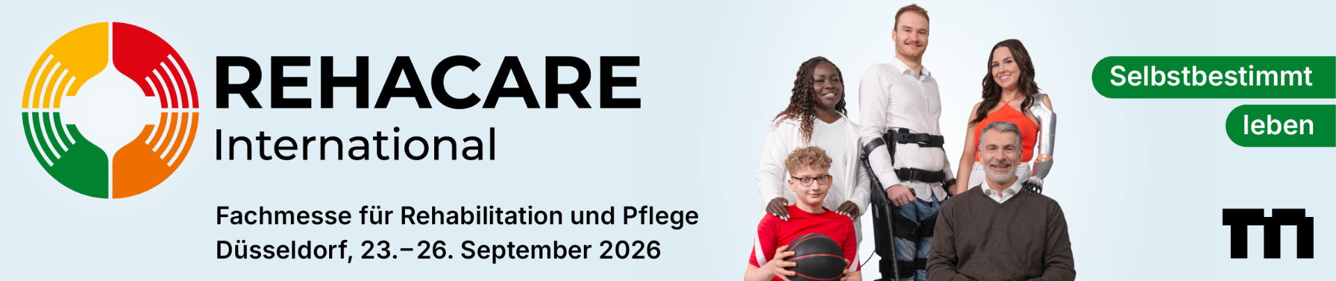 REHACARE International — Fachmesse für Rehabilitation und Pflege. Düsseldorf, 23.–26. September 2026. Selbstbestimmt leben.