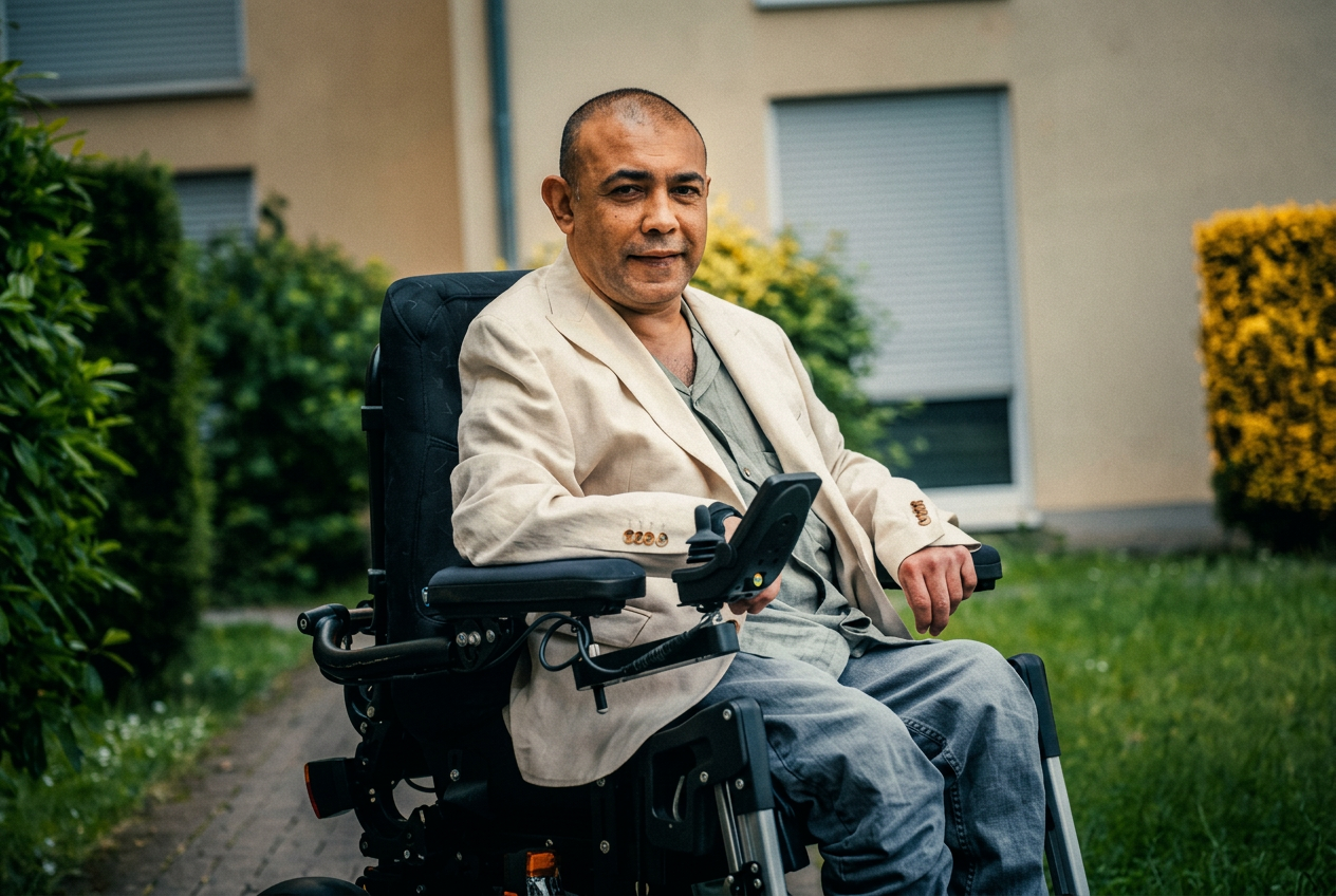 Hakan Tekkol, Gründer von Break Silence, im Rollstuhl